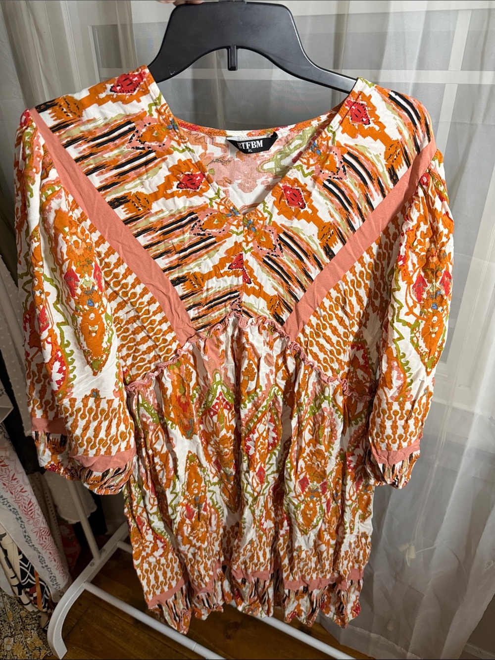 Orange Patterned V-Neck Boho dress